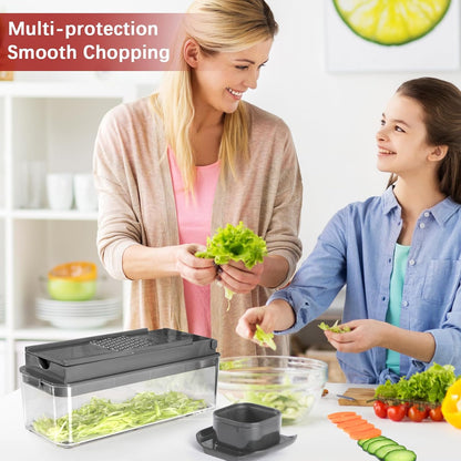 Vegetable Chopper, Onion Chopper Dicer, Mandoline Slicer, Food Chopper with Container, Vegetable Cutter for Salad Potato Carrot Garlic（2 Blades, Black）