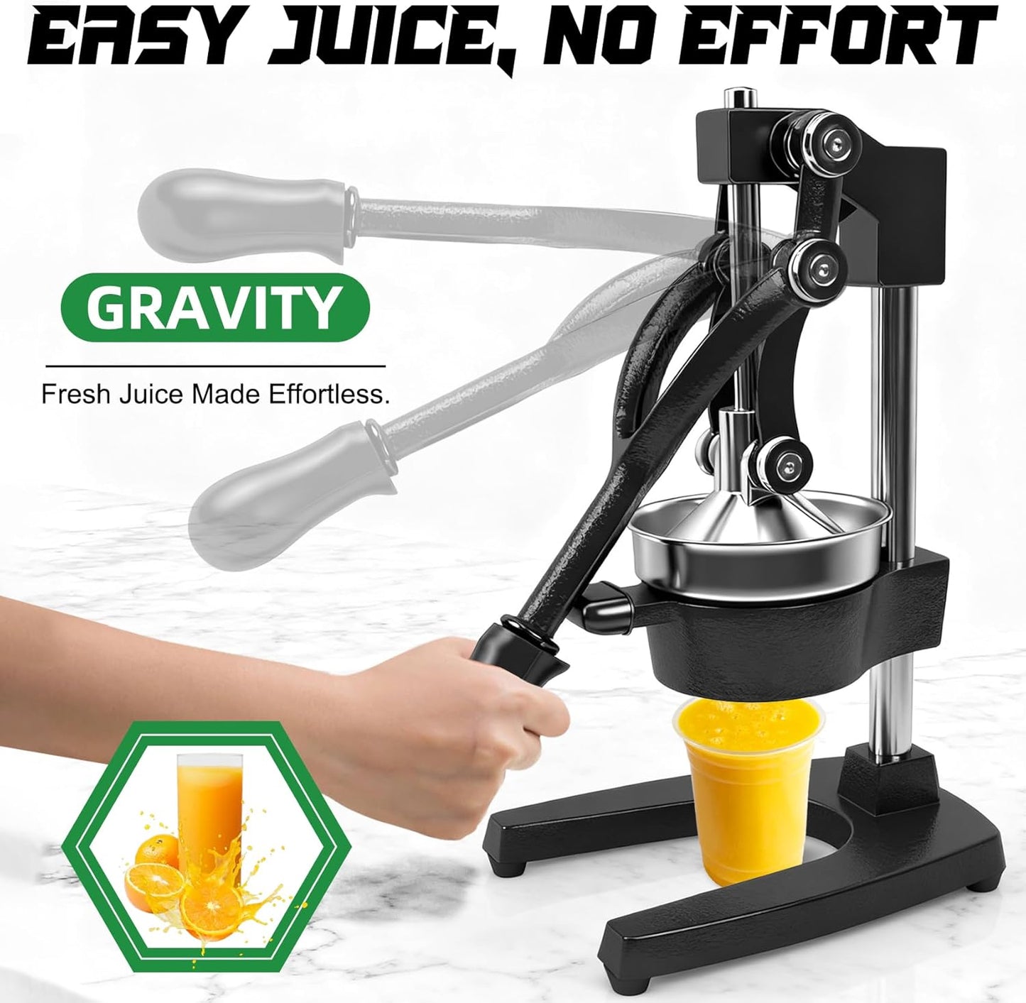 Hand Press Juicer Machine, Commercial Heavy Duty Cast Iron manual Press, for Orange Juice Lime Lemon Pomegranate, Easy to Use & Clean