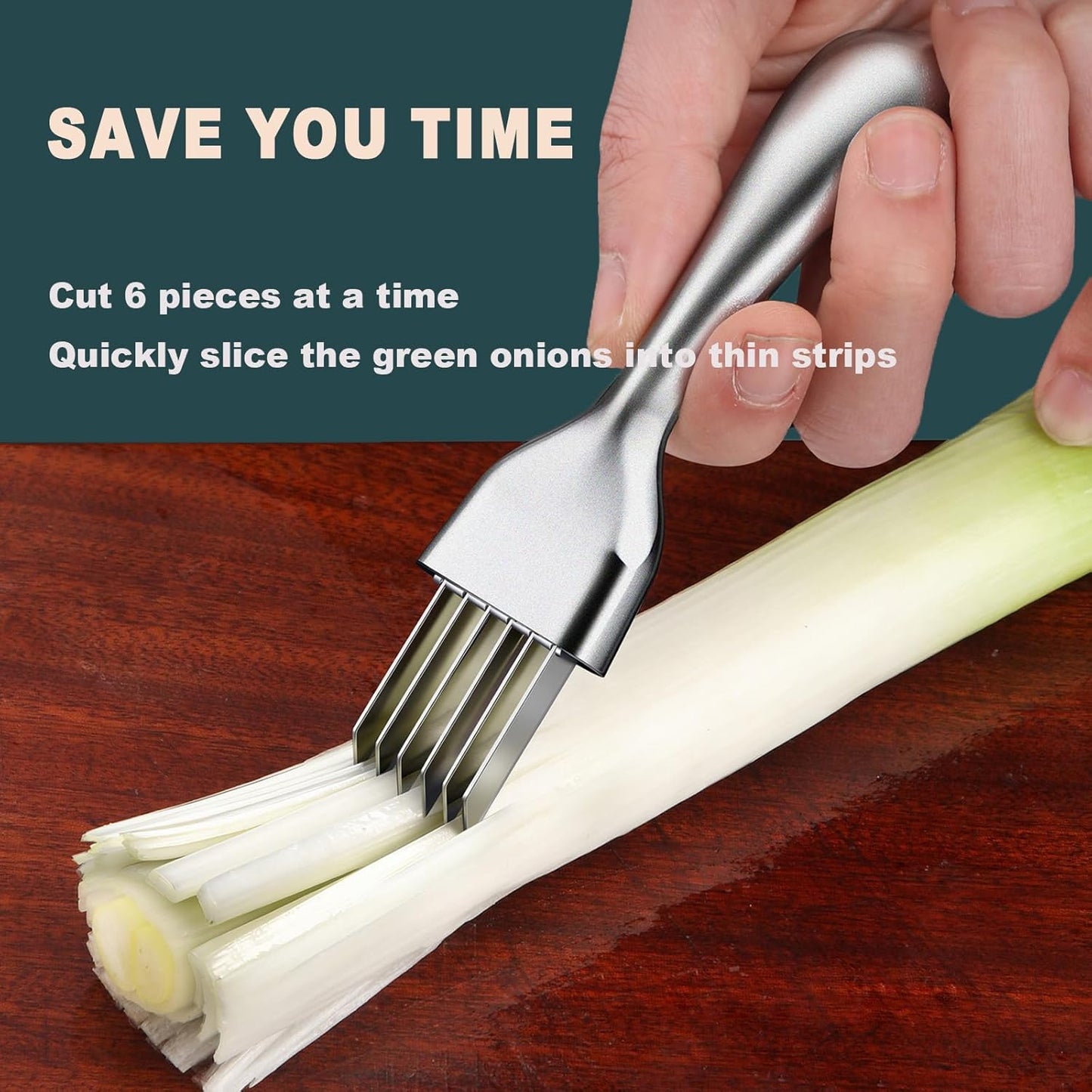 Stainless Steel Green Onion Slicer Cutter, Multifunctional Vegetable Shredder, Scallion Shred Silk Knife with Solid Handle for Garlic, Ginger, Herbs & Kitchen Meal Prep(6 Blades)