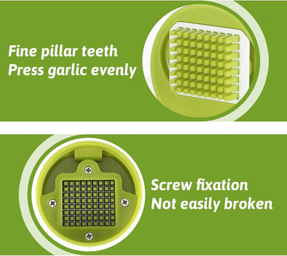 Ptwola Garlic Presses Garlics Chopper Stainless Steel Garlics Mincer Crusher Mini Can Garlic Press Dicer Storage Container with Silicone Peeler and Small Brush for Home Camping Kitchen Tool