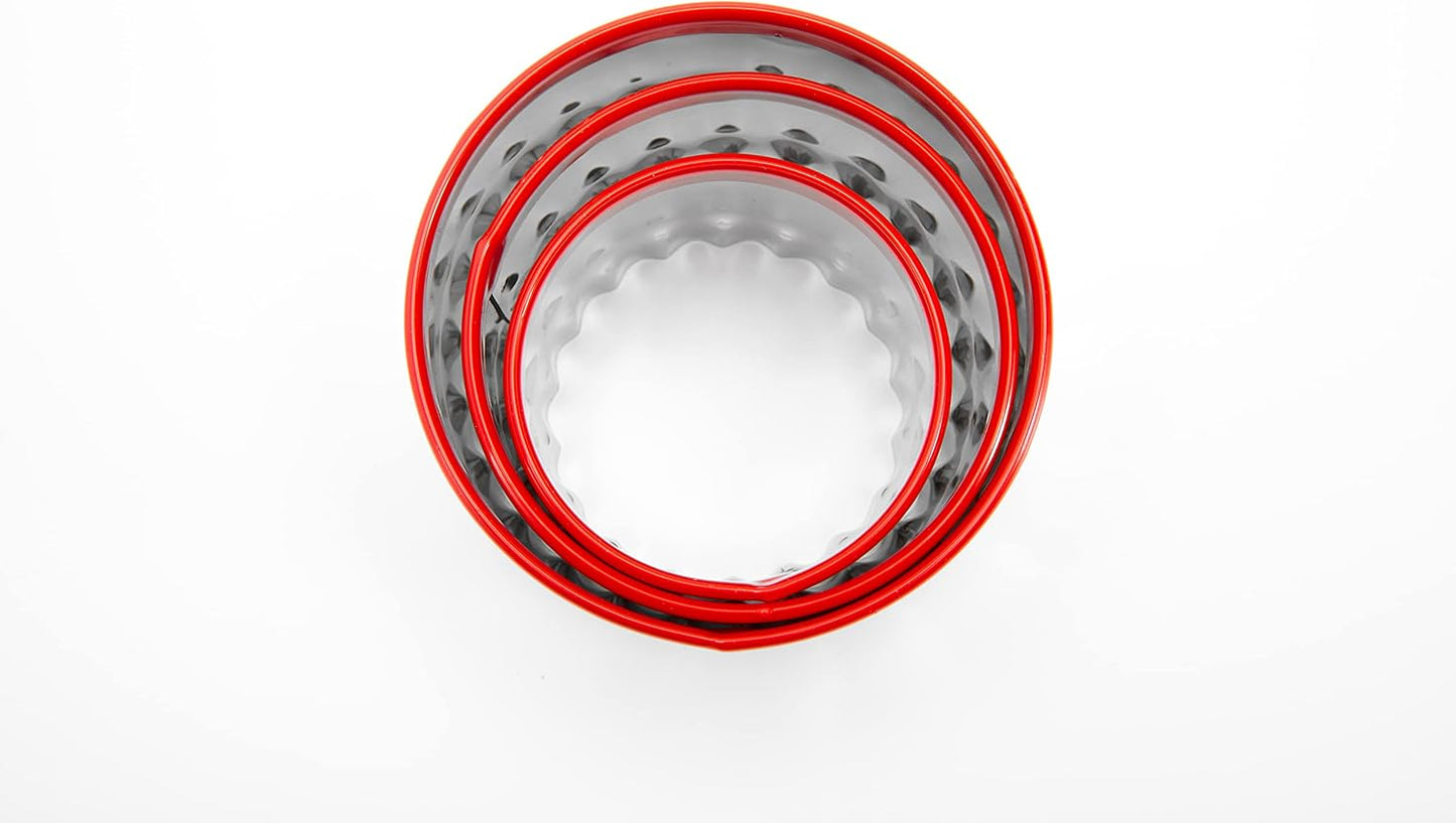3Pcs Fluted Round Cookie Cutters - 2" & 2.6" & 3", Heavy Duty Food-Grade Stainless Steel, Mini Biscuit Cutter, Unique Design with Protective Red Top PVC