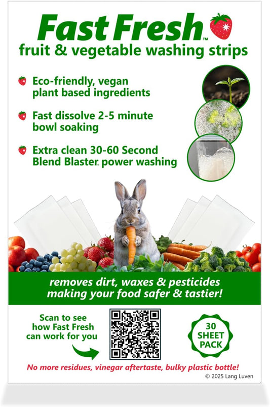 Fruit & Vegetable Washing Strips | Plant-Based, Food-Safe Produce Cleaner | Dissolvable Veggie Wash Removes Contaminants, Waxes & Dirt | All-Natural | Travel | 3 Packs of 30