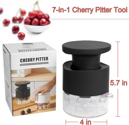 Cherry Pitter Multiple, Quick Release Multi Cherries Stoner Pitter 7-in-1, Push Button Cherr'y Core Pit'ter with Splatter Protector, Pit Remover for Making Jam(Save Time) (White, Large)