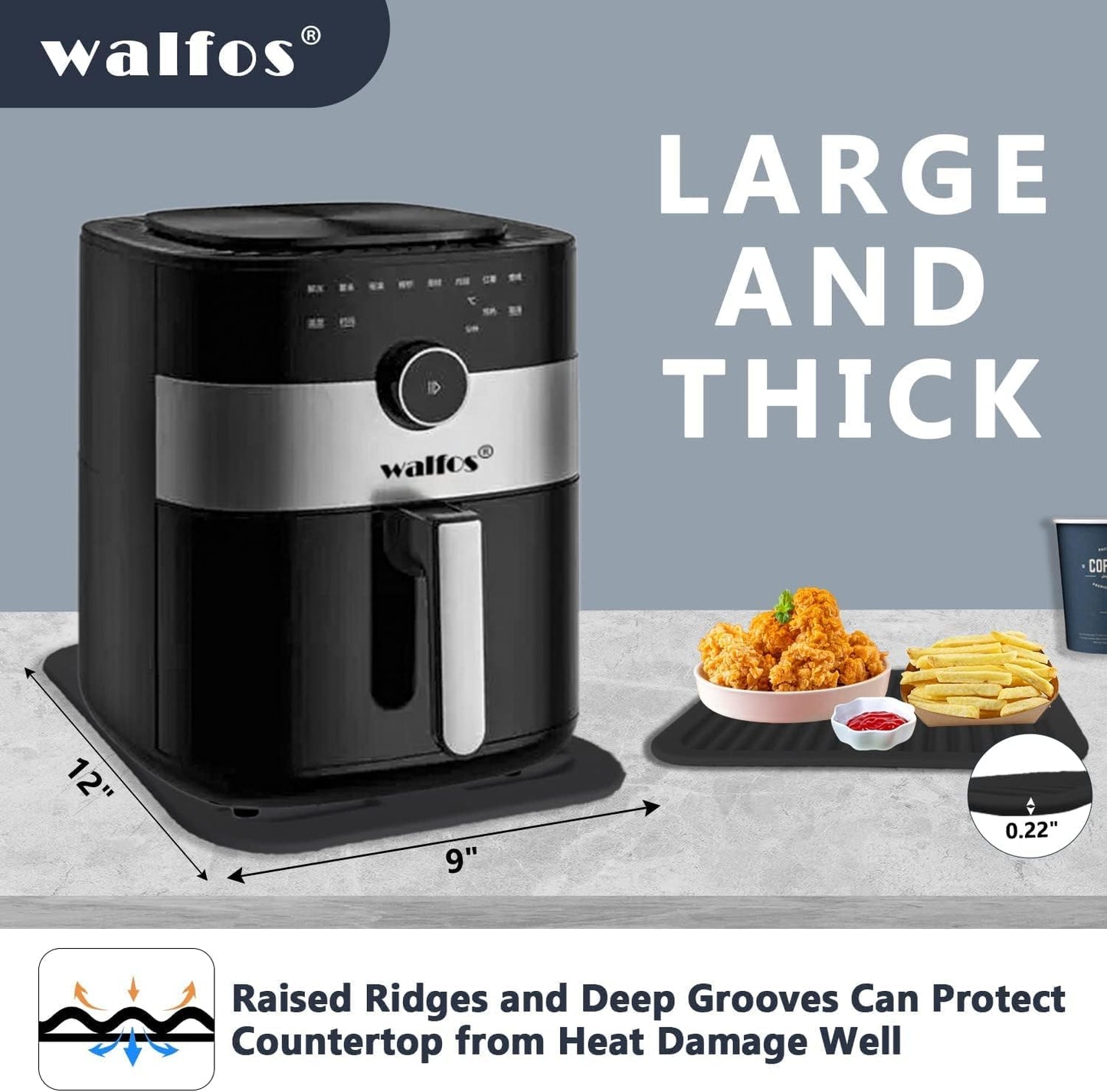 Walfos Silicone Trivet Mats - 4 Heat Resistant Pot Holders, Multipurpose Non-Slip Hot Pads for Kitchen Potholders, Hot Dishers, Jar Opener, Spoon Holder, Food Grade Silicone & BPA Free (Black)
