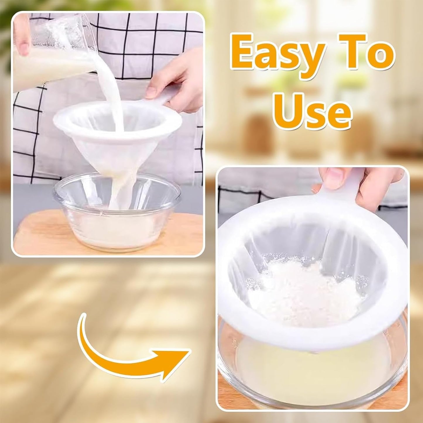 2 Pack Ultra-Fine Nylon Mesh Strainer, 120/200 Mesh Kitchen Colander with Plastic Non-Slip Handle for Filtering Juice, Milk, Soy, Coffee, Honey, Wine, Yogurt