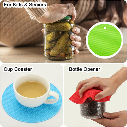 uxcell 4pcs Silicone Jar Opener Pads, 17.5cm/7" Texture Can Opener Multipurpose Round Bottle Lid Opener Non-Slip Coasters for Weak Hands Seniors Children, Black