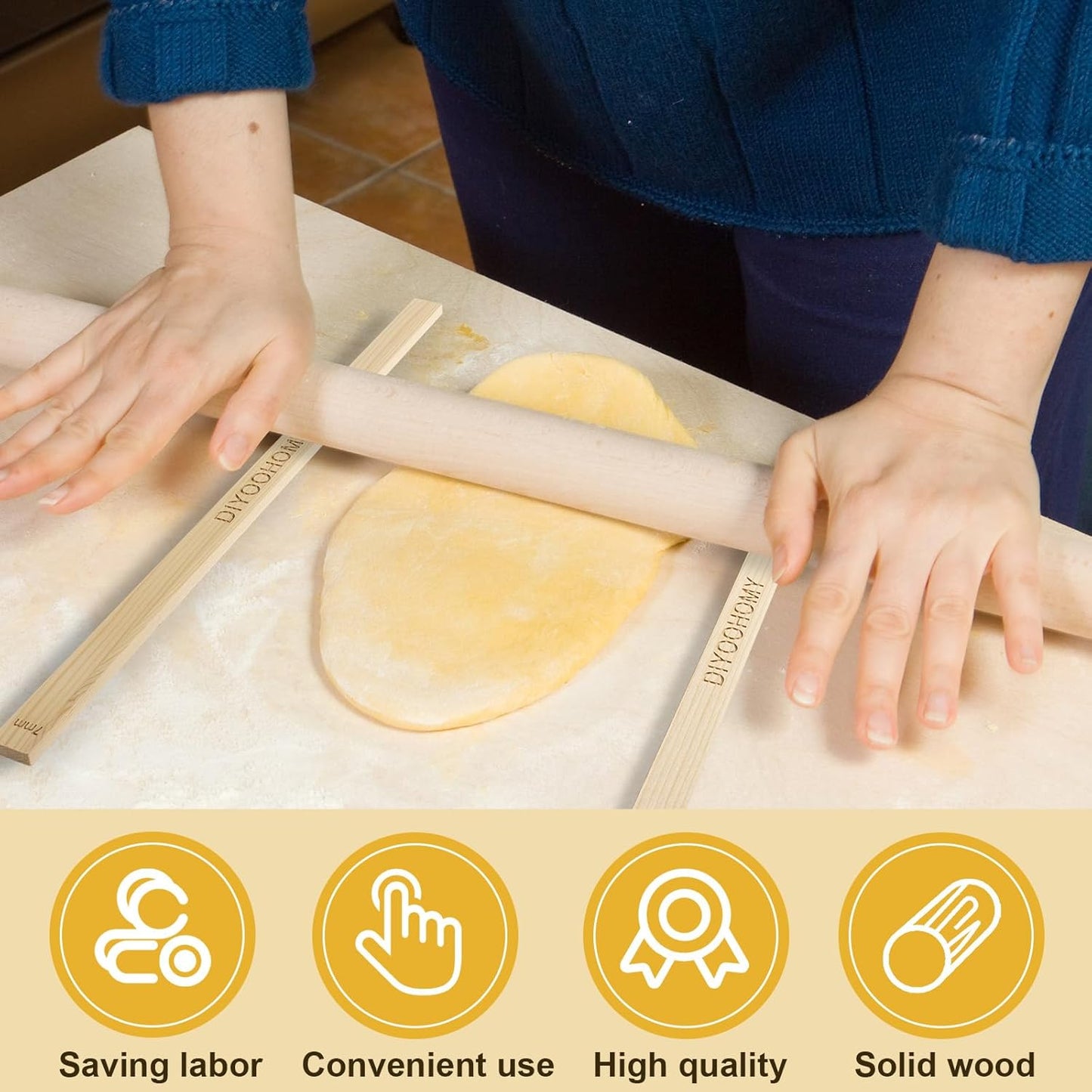 DIYOOHOMY 10 Pcs 17"L Rolling Pin Guides for Dough Thickness Polymer Clay Tools, Wooden Slab Roller for Clay, Clay Rolling Pin Depth Guide Pottery Ceramics Supplies