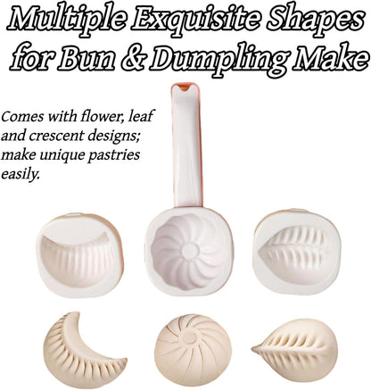 1 Pack Dumpling Maker Machine and Press 3 Shape Baozi Mold with Non Stick Surface Food Grade Plastic Bun Maker for Homemade Steamed Dumplings Mooncakes Pastries