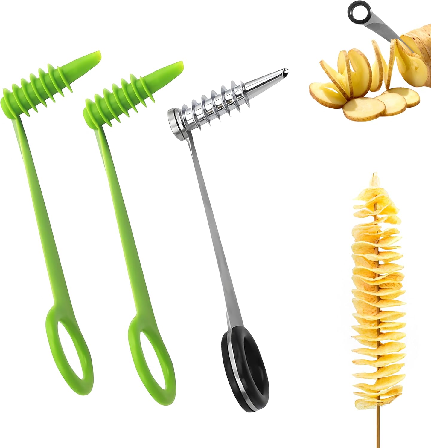 3PCS Spiral Cutter,Piranha Spiral Cutter,Potato Cutters Peelers,Stainless Steel&Plastic Flower Curler,Manual Spiral Slicer for Boiled Eggs,Tomato,Zucchini,Vegetables,Cucumbers and Carrots,Kitchen Tool