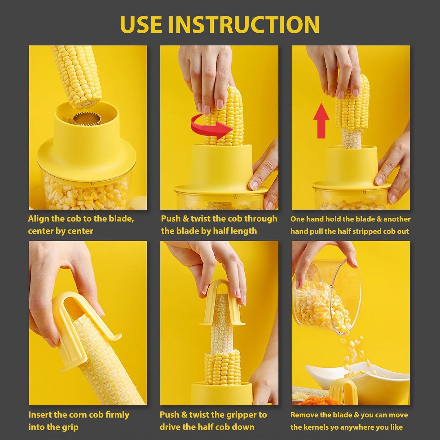 Corn Stripper, 2 in 1 Multi-functional Corn Peeler and Ginger Grater with Bowl and Hand Protector,Quick Remove Corn Kernel