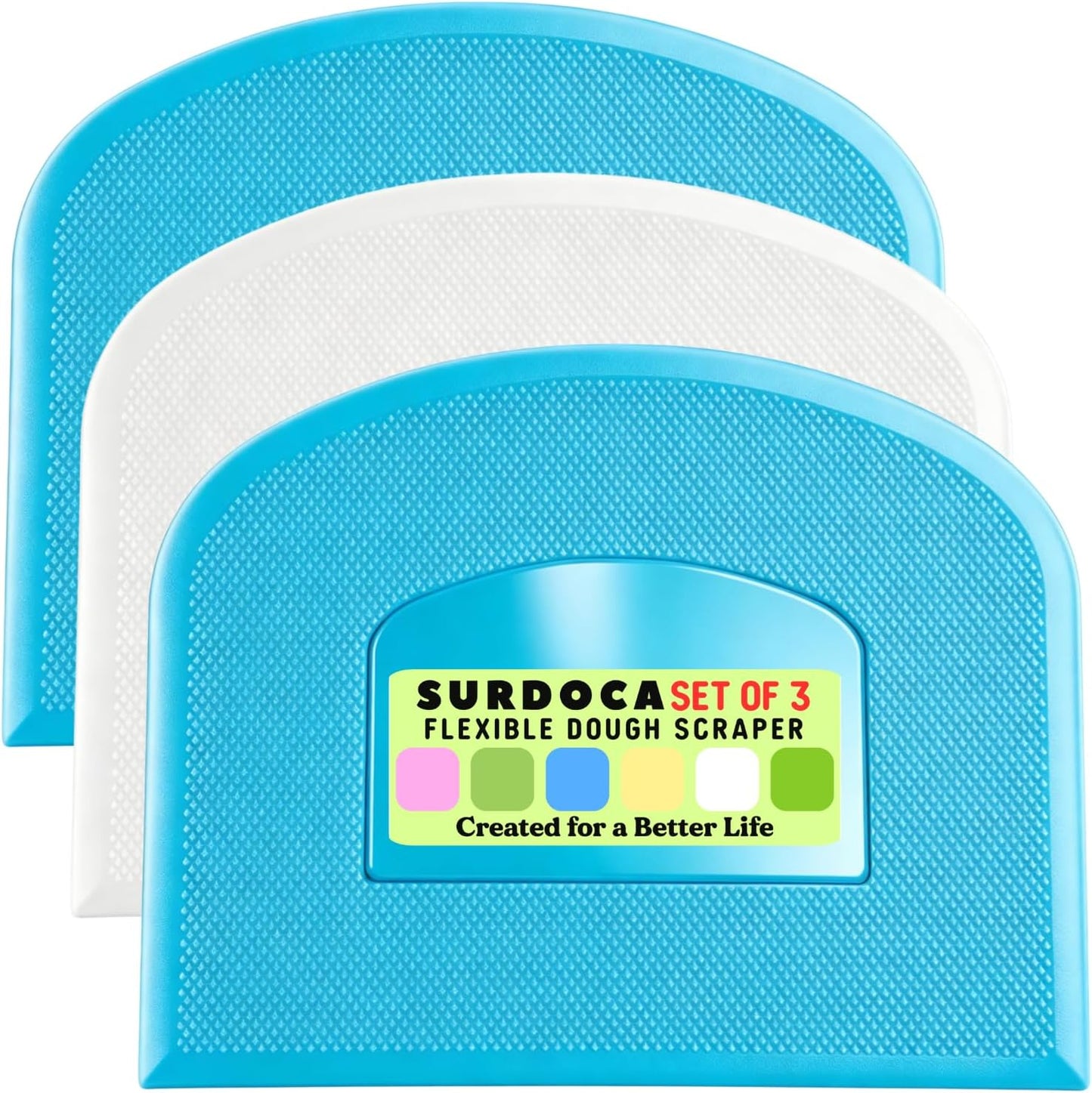 SURDOCA Dough Scraper Bench Scraper - 3P 4.7x3.7" Plastic Flexible Bowl Scraper, Sharp Edge & Angles Cake Scraper. Non-Slip Bakeware Decorating Tools Sculpting & Modeling Tools - Green+White+Green - Colors B