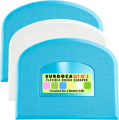 SURDOCA Dough Scraper Bench Scraper - 3P 4.7x3.7" Plastic Flexible Bowl Scraper, Sharp Edge & Angles Cake Scraper. Non-Slip Bakeware Decorating Tools Sculpting & Modeling Tools - Green+White+Green - Colors B