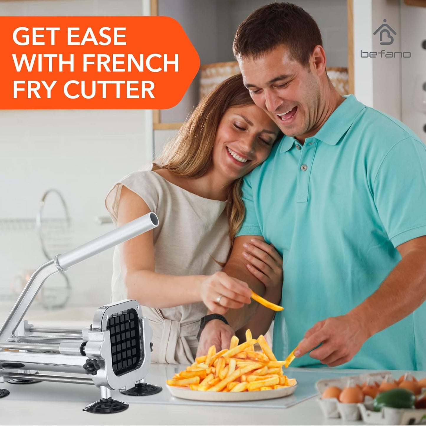 French Fry Cutter, Stainless Steel Potato Cutter with 1/2 Inch, 3/8 Inch and 1/4 Inch Blades (Manual Cutter, 1/2 '' & 3/8 '' & 1/4 '' Blade)