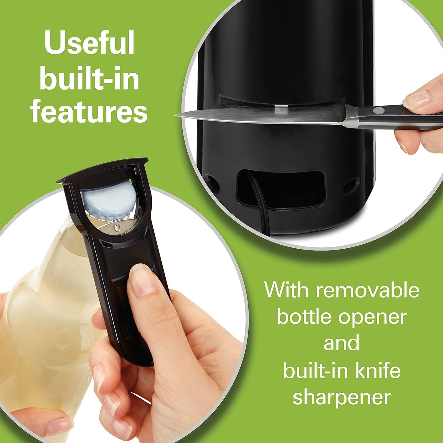Hamilton Beach Smooth Touch Electric Automatic Can Opener with Easy Push Down Lever, Eliminates Sharp Edges, Opens All Standard-Size and Pop-Top Cans, Extra Tall, Black and Chrome (76606AG)