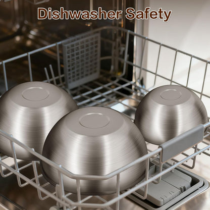 Gronivex Metal Mixing Bowls, 304 Stainless Steel, Set of 3 (1.5, 2.2 & 3.4 Qt) – Thicker-Gauge, Stackable Nesting & Space-Saving – Classic Everyday Bowls for Baking, Salad Prep & Cooking