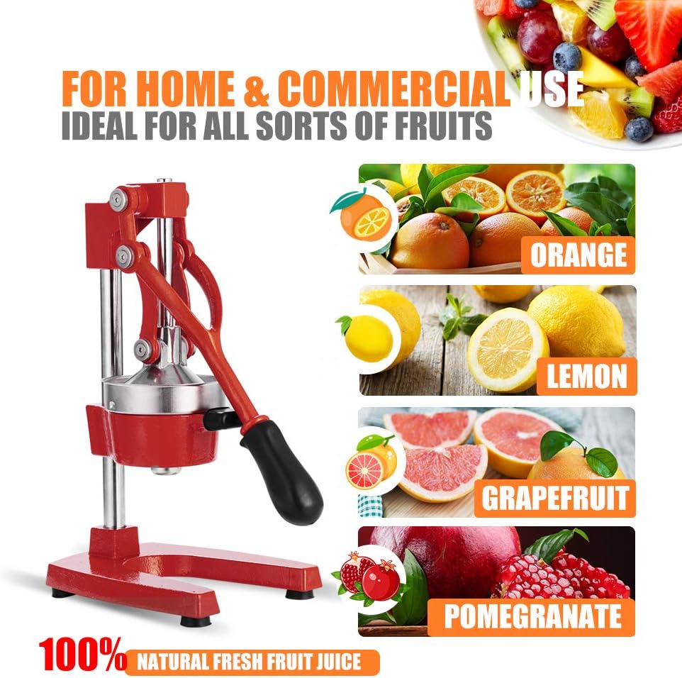 Commercial Heavy Duty Cast Iron Hand Press Manual Orange Citrus Lemon Lime Grapefruit Pomegranate Fruit Juice Squeezer Machine with Stainless Steel Cup