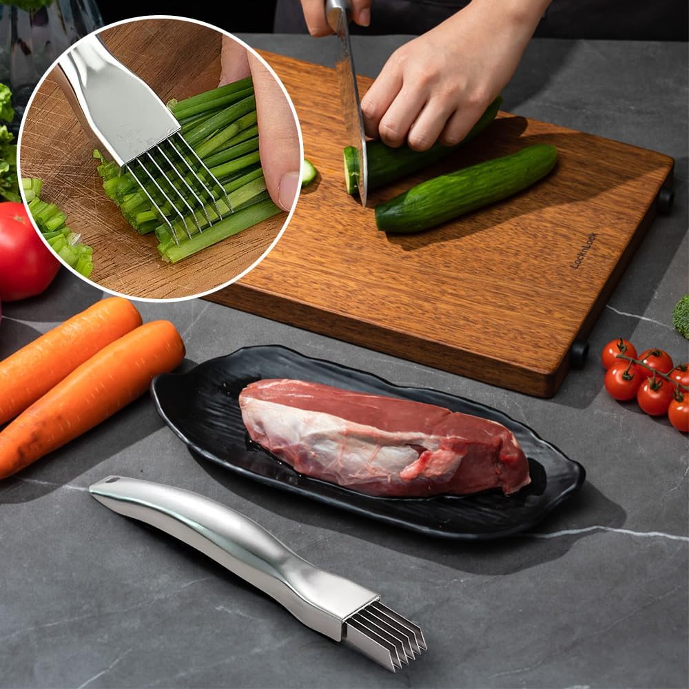 Shred Silk The Knife, Stainless Steel Green Onion Slicer Food Speedy Chopper, Onion Knife Sharp Scallion Shredding Cutter, Kitchen Vegetable Cutter Household Multifunctional Food Slicer (1, Silver)