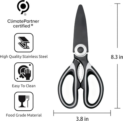 OMDAR Food Grade Kitchen Scissors All Purpose 3 Pack - Heavy Duty Stainless Steel Cooking Shears for Cutting Meat, Food, Fish, Poultry Sharp Sissors for Dishwasher Safe - with Protective Sheath