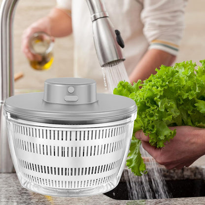 Electric Salad Spinner,6L Large Capacity Automatic Vegetables Fruit Washer Dryer Drainer Strainer,USB Charge Lettuce Spinner Cleaner with 350 ml Squeeze Bottle for Home Kitchen