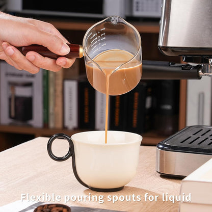 250ML/8.5OZ Measuring Cup 2pack Espresso Shot Glasses Double Spouts Coffee Cup with Wood Handle Triple Pitcher Milk Cup Parts Clear Glass By BCnmviku
