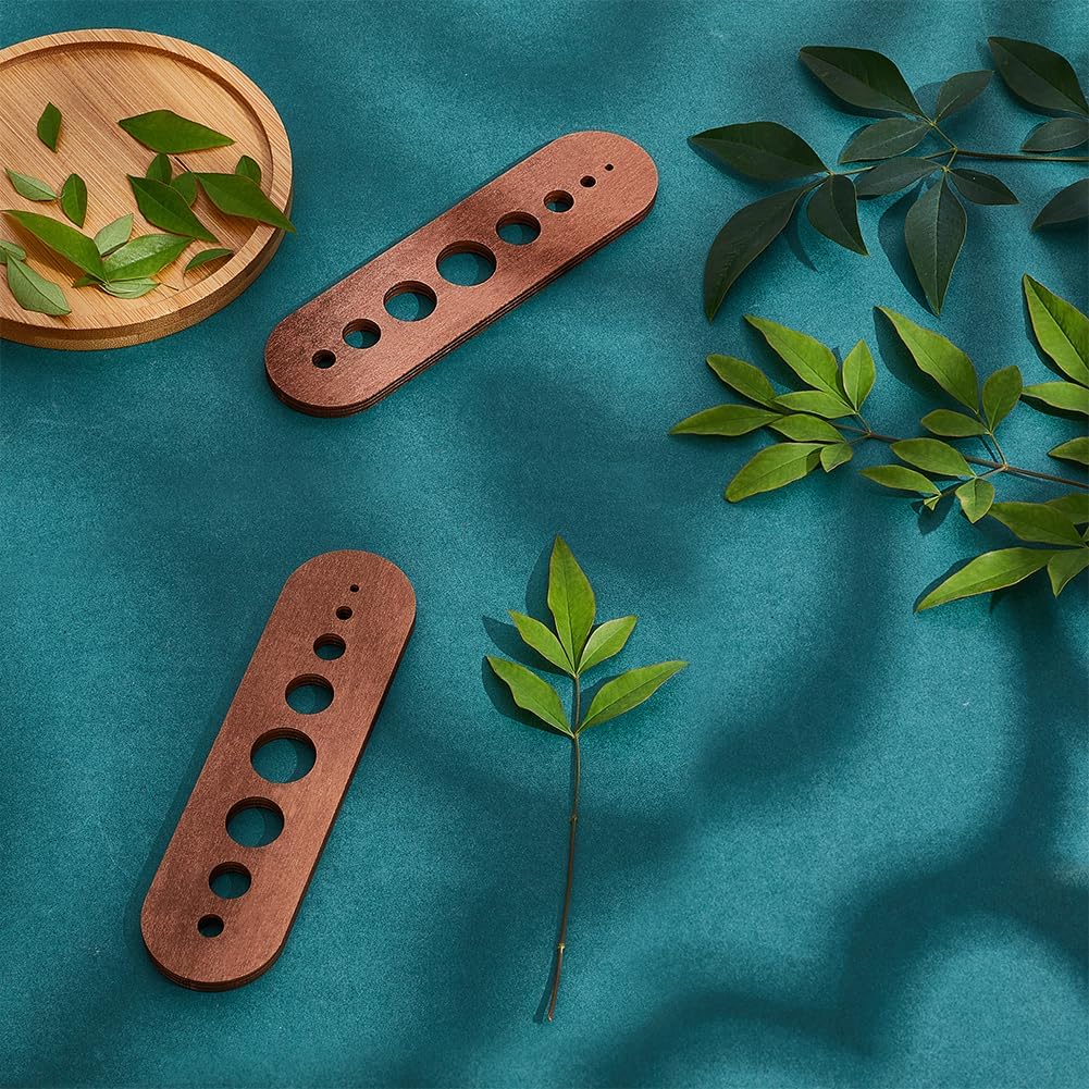 PH PandaHall 2pcs Wood Herb Stripper with 8 Hole, Oval Wooden Herb Stripper Tool Wood Leaf Remover Herb Stripping for Kitchen Gadgets Cooking Small Kitchen Appliances Chef Gifts, Brown, Hole: 2-16mm