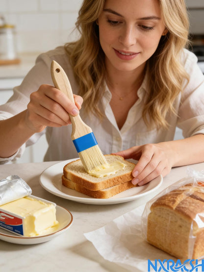 Pastry Brush,Basting Brush 2 in-Natural Boar Bristle Basting Brush for Cooking,Food Grade Brushes for Baking,Heat Resistant to Spread Oil,Sauce,Butter,Flour,Egg Wash Marinades for BBQ Barbecue(2 pc)