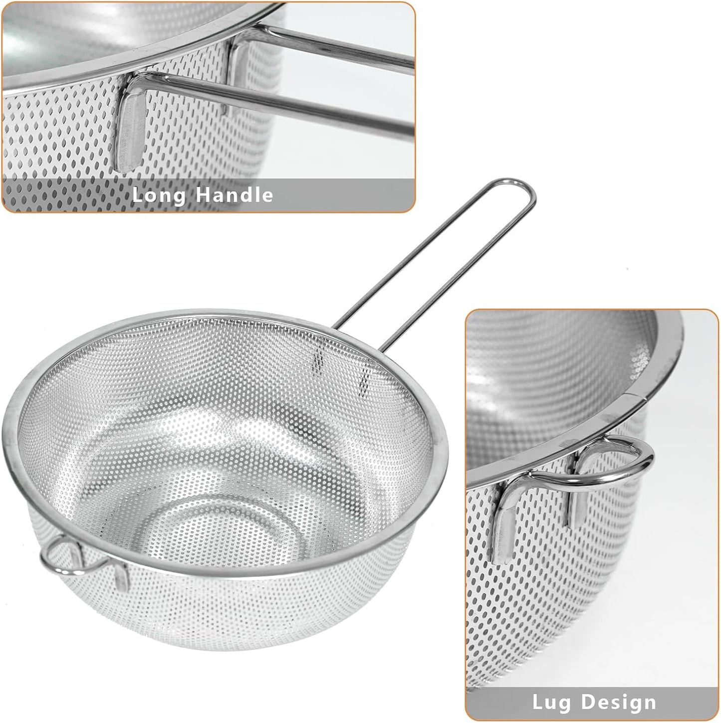 Metal Fine Mesh Strainer and Colander for Kitchen with Handle, Stainless Steel Pasta Strainer/Kitchen Funnel/Collander/Sifter for Strain/Wash Vegetables, Fruits, Spaghetti, Rice (7.8＂)