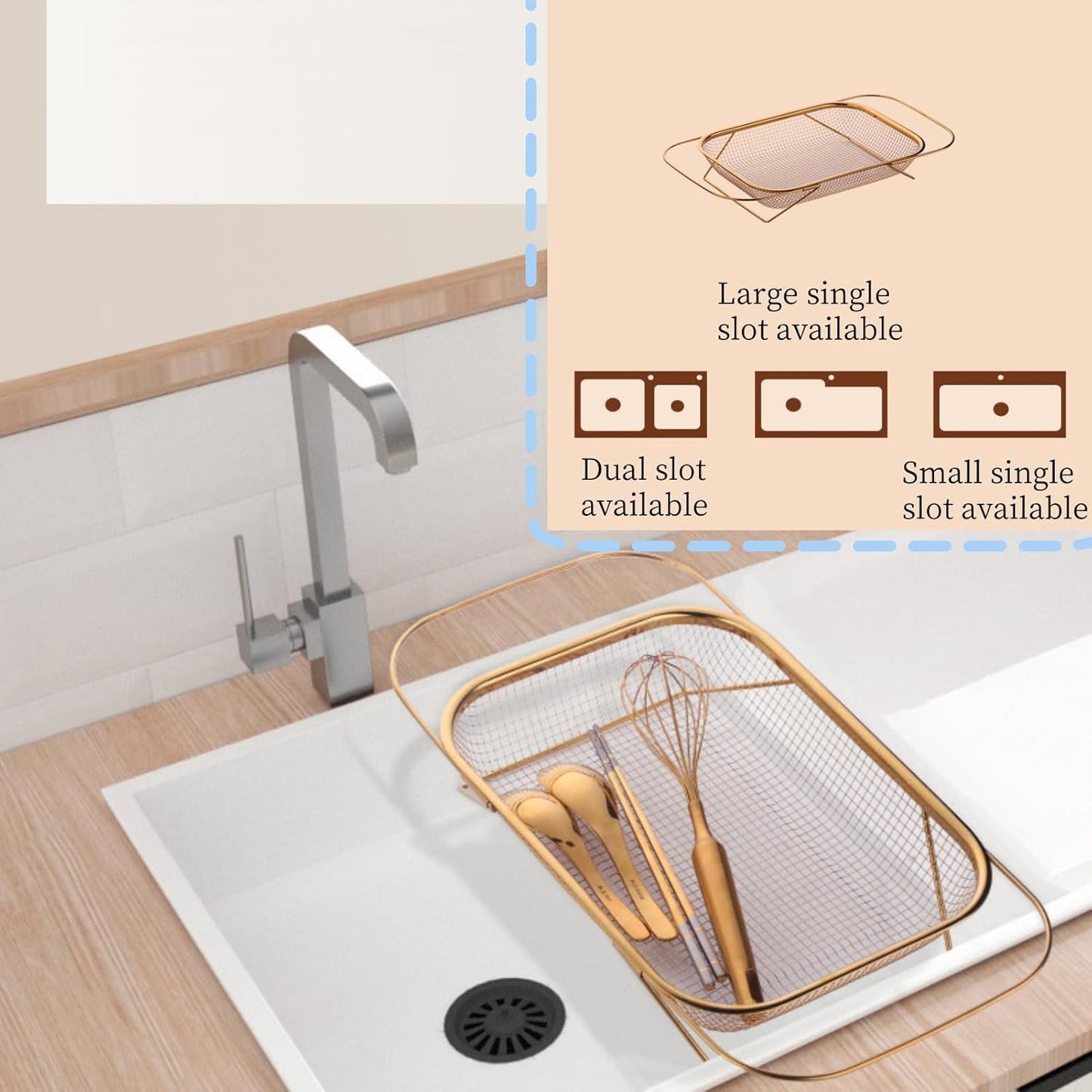 Stainless Steel Sink Strainer, Fine Mesh Drain Basket with Grip Handles, Over Sink Strainer Basket for Straining Vegetables Draining Fruits Kitchen Use