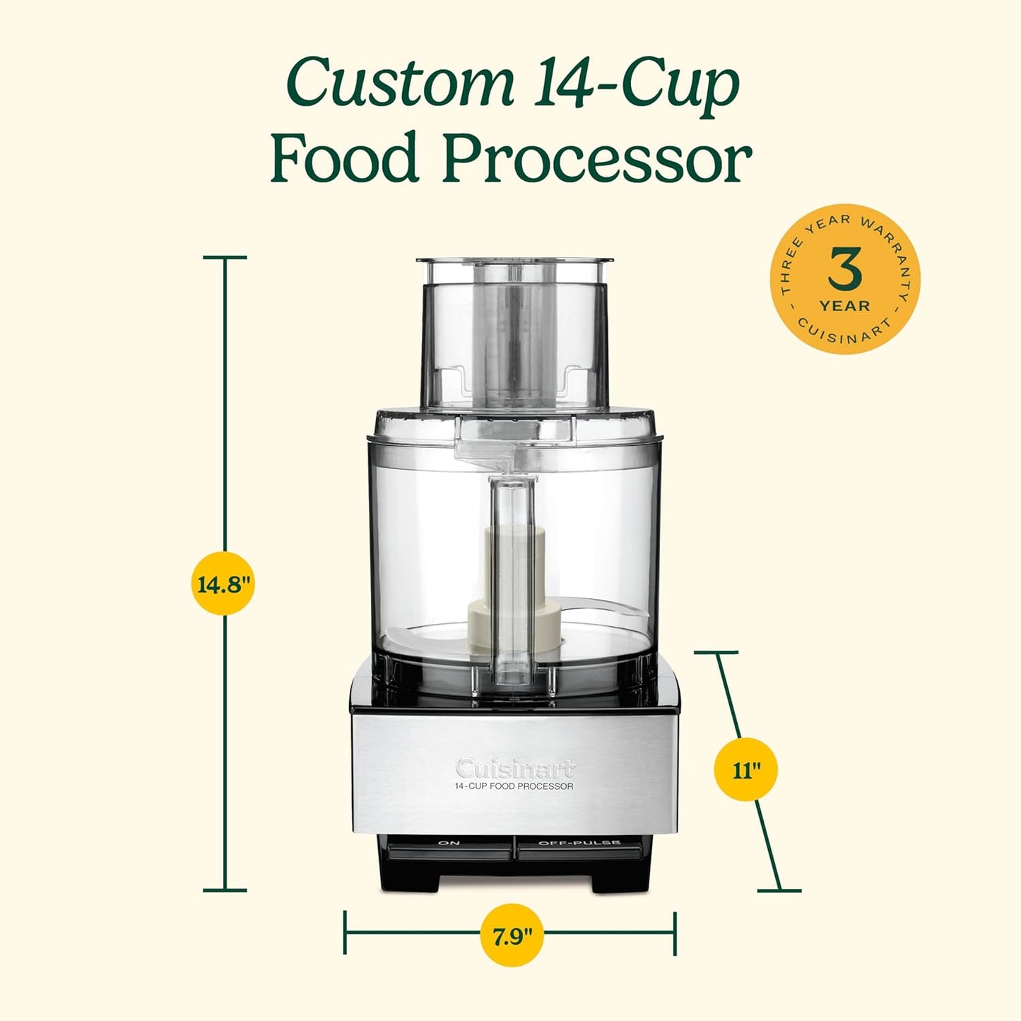 Cuisinart 7-Cup Pro Classic Food Processor, 600-Watt Motor, Vegetable Chopper & Blender for Mincing, Dicing, Shredding, Puree & Kneading Dough, DLC-10SYP1, White