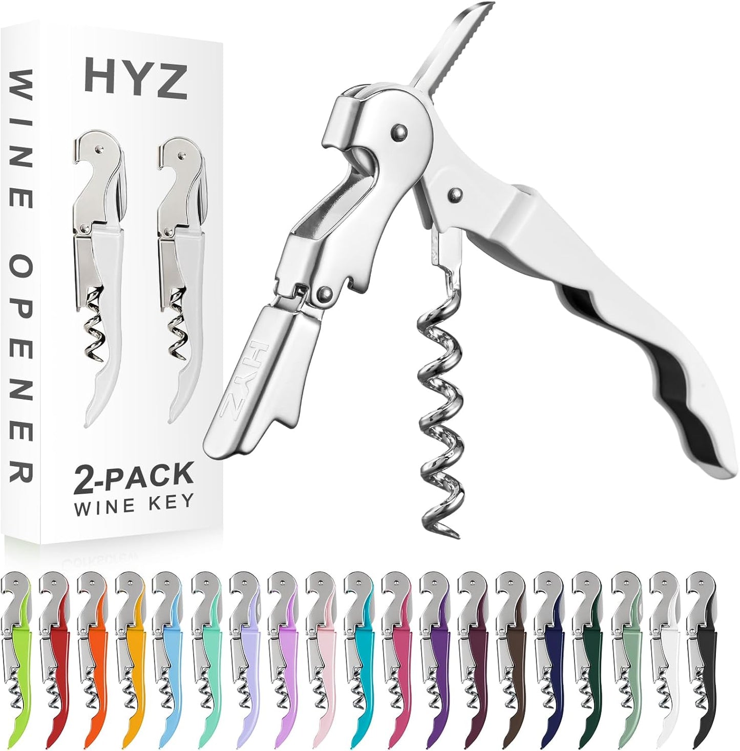 HYZ 2-Pack Wine Opener Waiter Corkscrew, Professional Wine Key for Servers, Bartender, with Foil Cutter, Manual Wine Bottle Opener Double Hinged (Black)