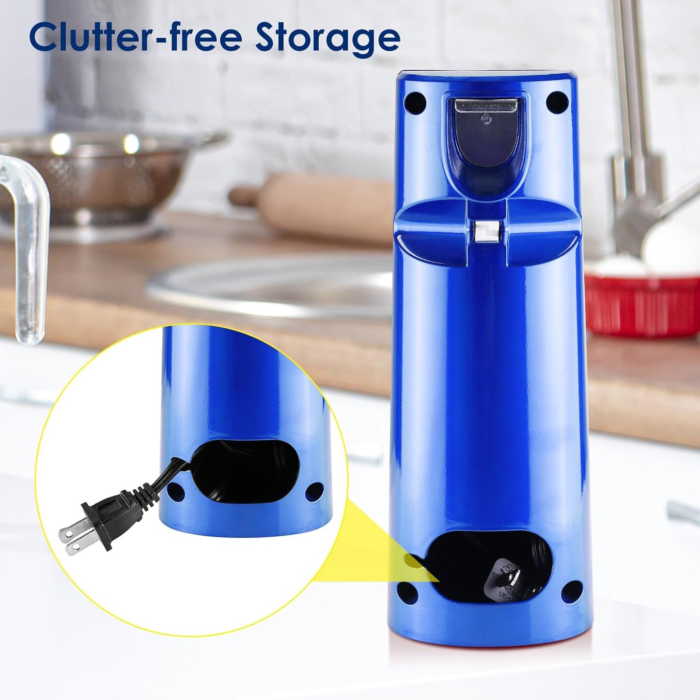 Davivy Electric Can Opener - One-Touch Hands-Free Operation,Removable Stainless Steel Cutter, 3-in-1 Design with Knife Sharpener&Bottle Opener(Blue)