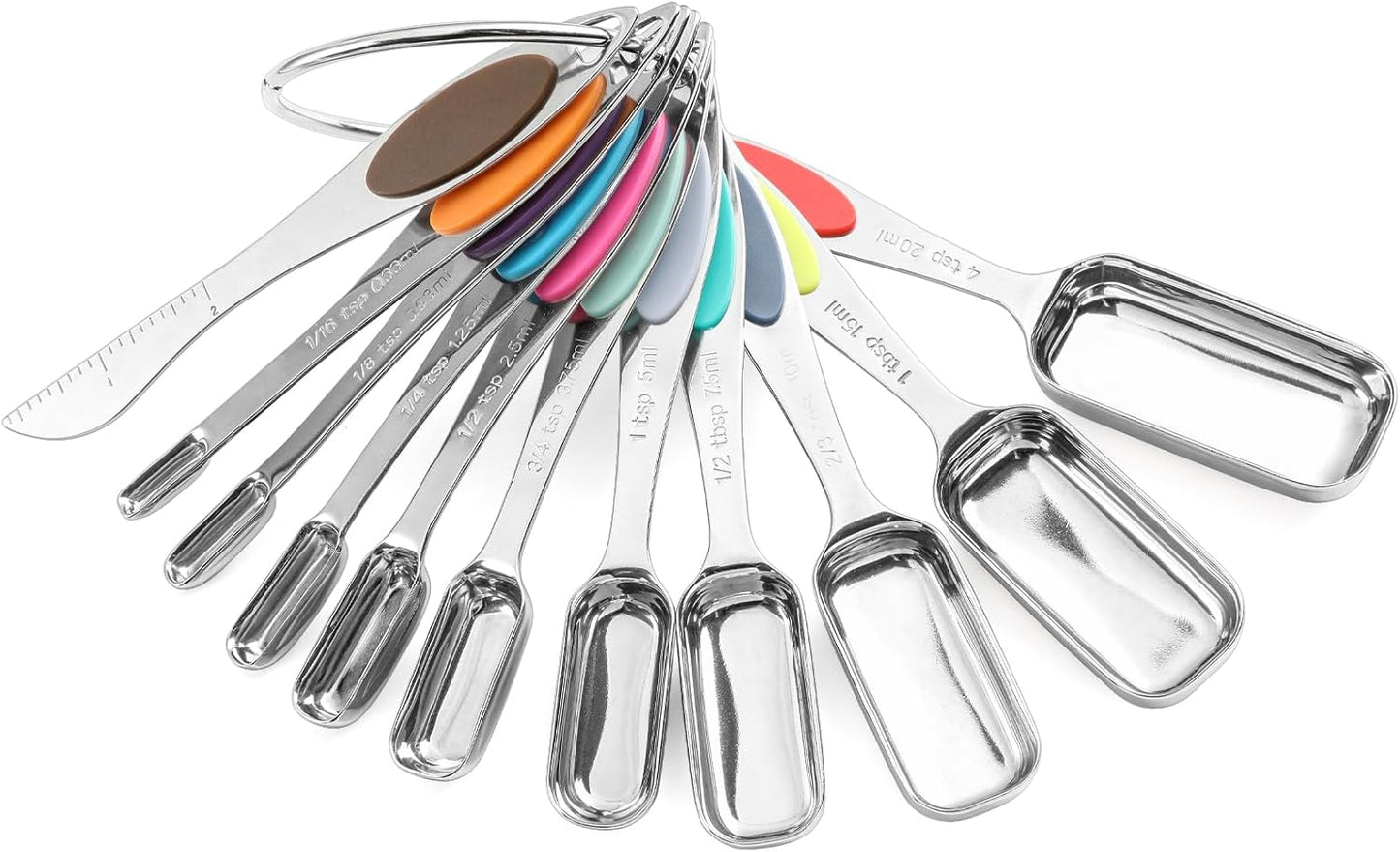 Magnetic Measuring Spoons Set of 11 with Leveler, Measuring Spoons Stainless Steel Rectangular Metal Teaspoon for Dry & Liquid Ingredients (Black)