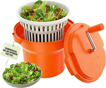 Commercial Salad Spinner - 2.5 Gallon Salad Dryer w/Aluminum Handle & Draining Hose, 10Qt Manual Salad Spinner for up to 3 Heads of Lettuce Spinner Large for Catering Kitchen Cafe