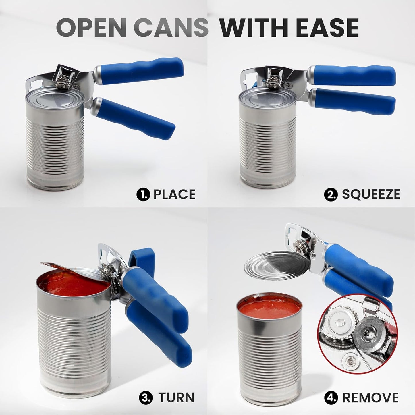 Zulay Kitchen Heavy Duty Stainless Steel Can Opener Manual with Bottle Opener - Rust Proof Manual Can Opener With Turn Knob & Comfy Soft Grip Handles - Black
