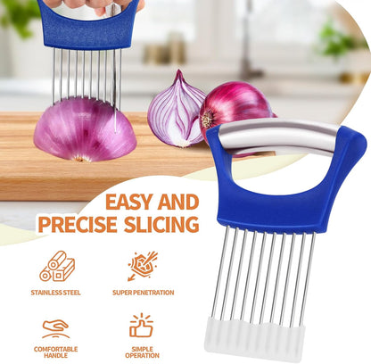 2PCs Stainless Steel Onion Slicer Holder, Onion Cutter Holder for Slicing of Onions,Tomatoes,Avocados,Eggs and Other Vegetables,KItchen Utensils (Orange & Black)