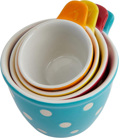 Creative Co-Op Ceramic Measuring Cup, Set of 4, Black and White
