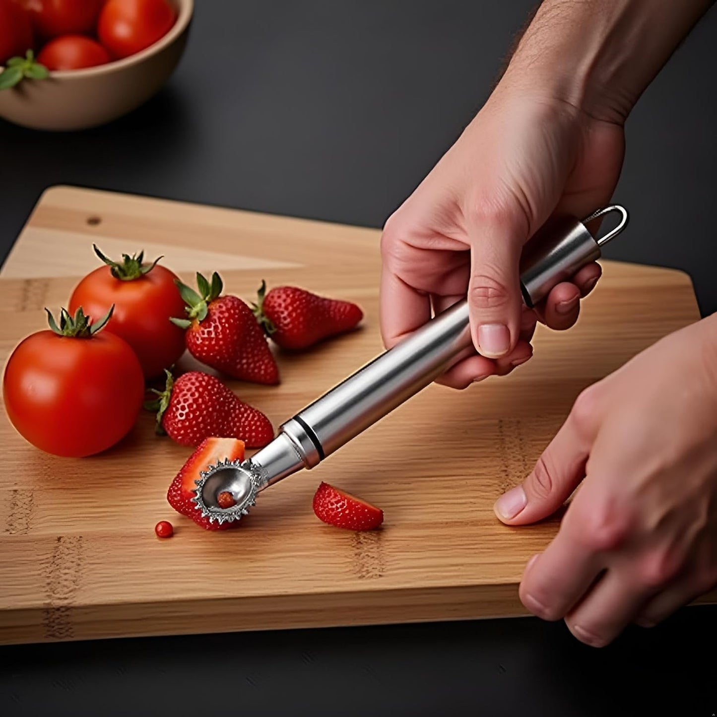 Stainless Steel Strawberry Huller and Tomato Stem Corer Tool Multi-Function Stainless Corer and Pitter Remover for Strawberry,Tomato,Vegetable and Fruit Practical Kitchen Tool