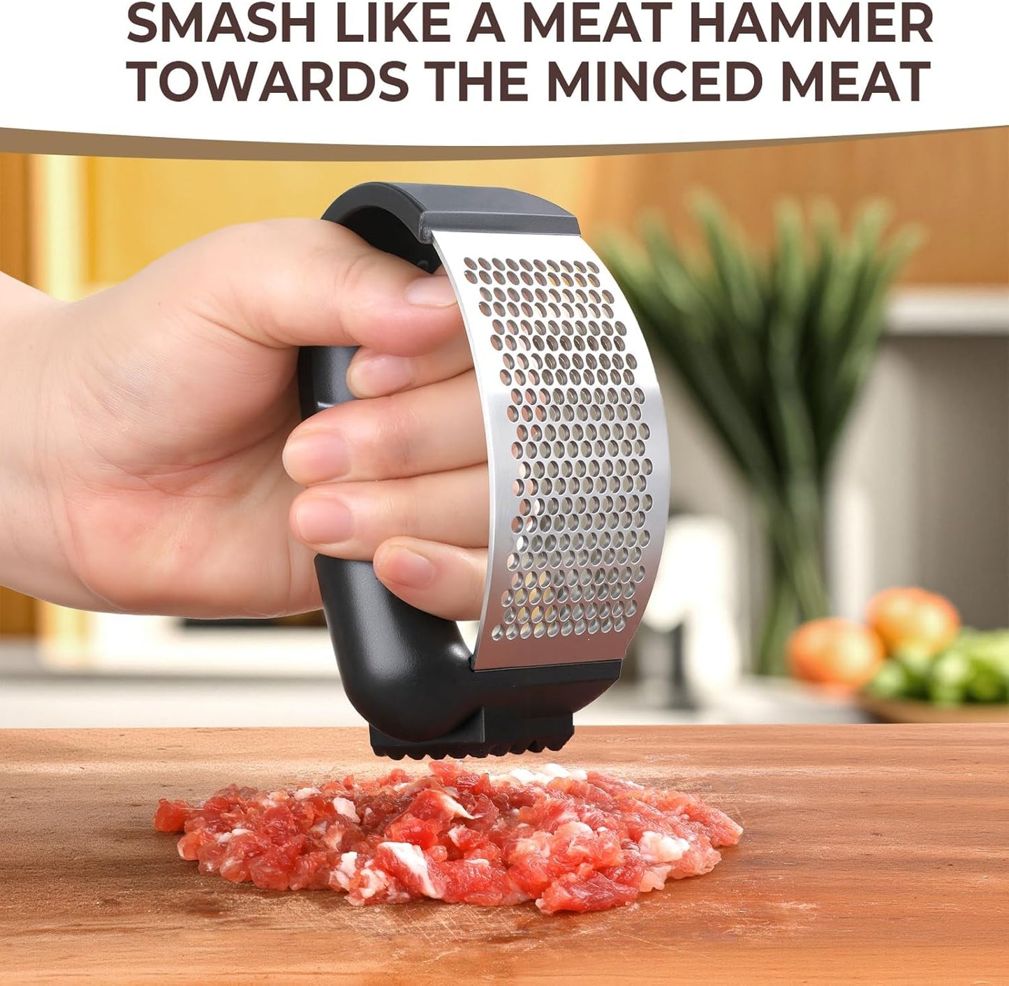 Stainless Steel Garlic Press Rocker Set – Ergonomic Garlic Crusher and Mincer Tool for Effortless Pressing. Includes Silicone Peeler and Cleaning Brush. Dishwasher Safe Kitchen Gadget (Black Handle)