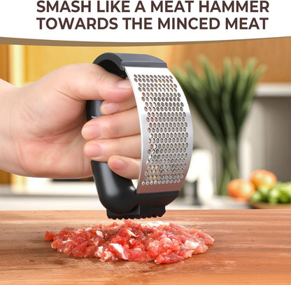 Stainless Steel Garlic Press Rocker Set – Ergonomic Garlic Crusher and Mincer Tool for Effortless Pressing. Includes Silicone Peeler and Cleaning Brush. Dishwasher Safe Kitchen Gadget (Black Handle)