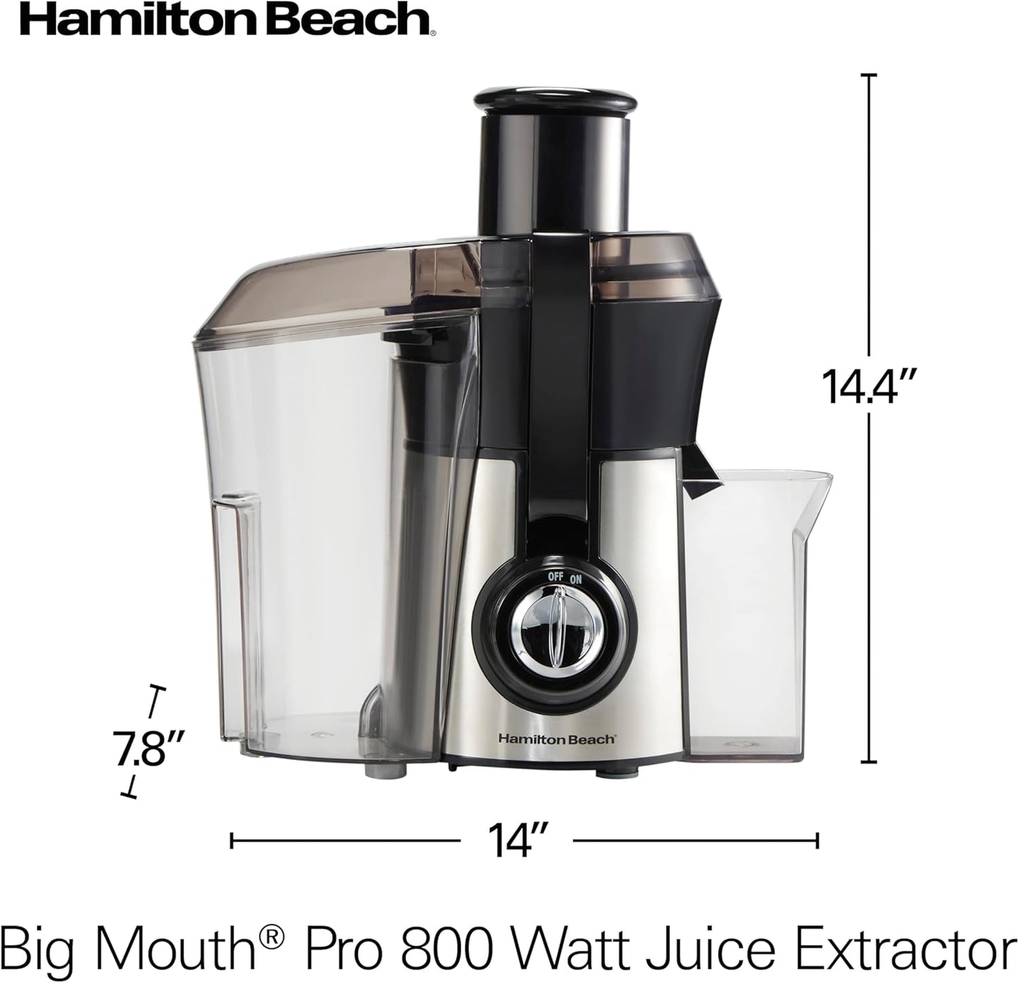 Hamilton Beach Juicer Machine, Big Mouth 3” Feed Chute for Whole Fruits and Vegetables, Easy to Clean, Centrifugal Extractor, Vegetable & Fruit Juicer, BPA Free, 800W Motor, Black
