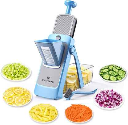 ONCE FOR ALL Upgrade Safe Mandoline Slicer Plus, Adjustable Vegetable Food Chopper Potato Fries French Fry Cutter, Detachable Blade, Kitchen Chopping Artifact, New Kitchen Gift (DarkGray)