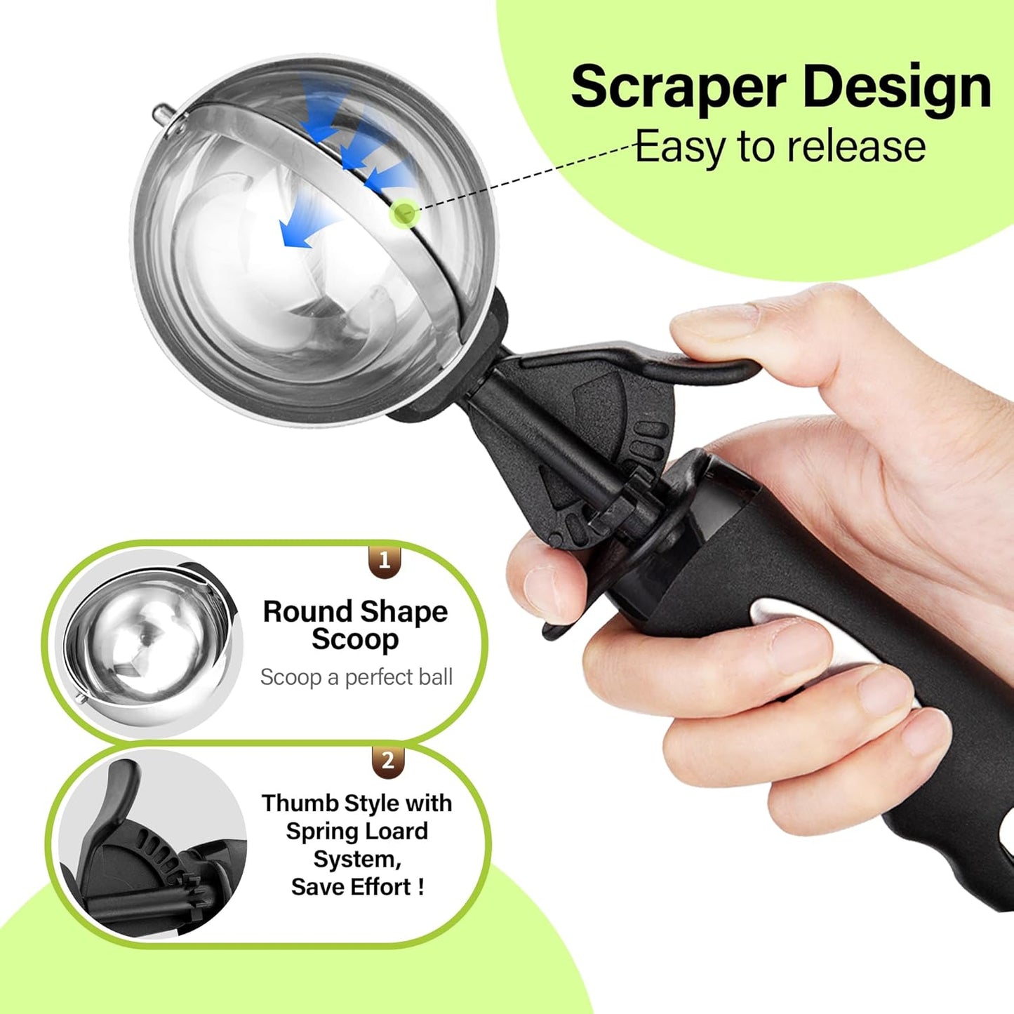 Cookie Scoop Set 1 Tablespoon, Size #60 Cookie Dough Scooper for Baking, 15 ml/0.5 oz Ice Cream Scoop, Acrylic Scoop, Comfortable Grip