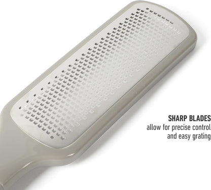 Calphalon Edge Stainless Steel Handheld Grater Lemon Zester W/Cover & Rubber Handle - Navy Blue