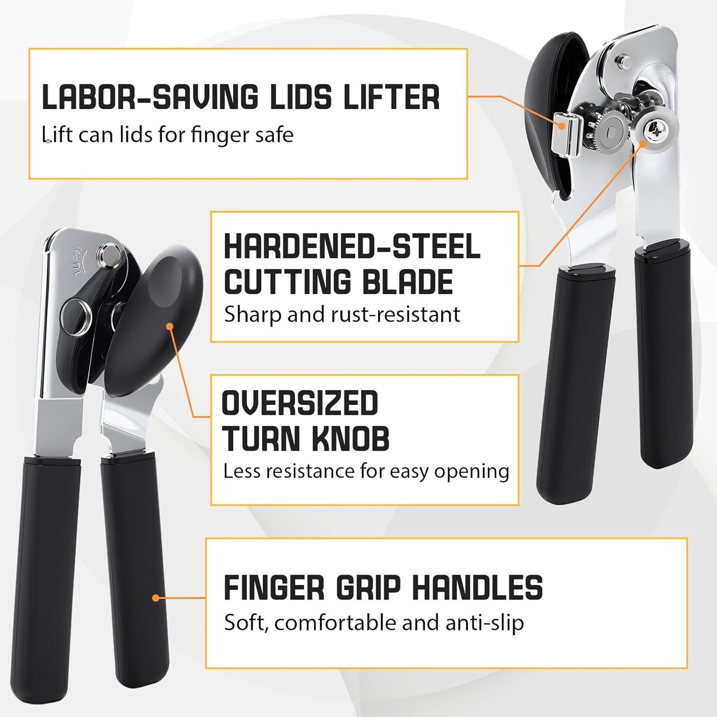 2 Pack Can Opener Manual with Magnet, Heavy Duty Handheld Can Opener for Seniors with Sharp Blade and Grip Handle, Solid Steel Tin Cutter for Kitchen Camping, Black
