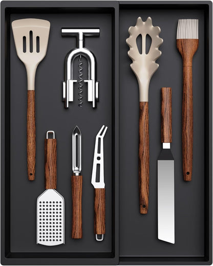 Lifewit Utensil Organizer for Kitchen Drawer, Expandable Cooking Silverware Tray, Adjustable Cutlery Flatware Holder, Plastic Spatula Tools Storage Divider, 14.4 x 15.8", Black