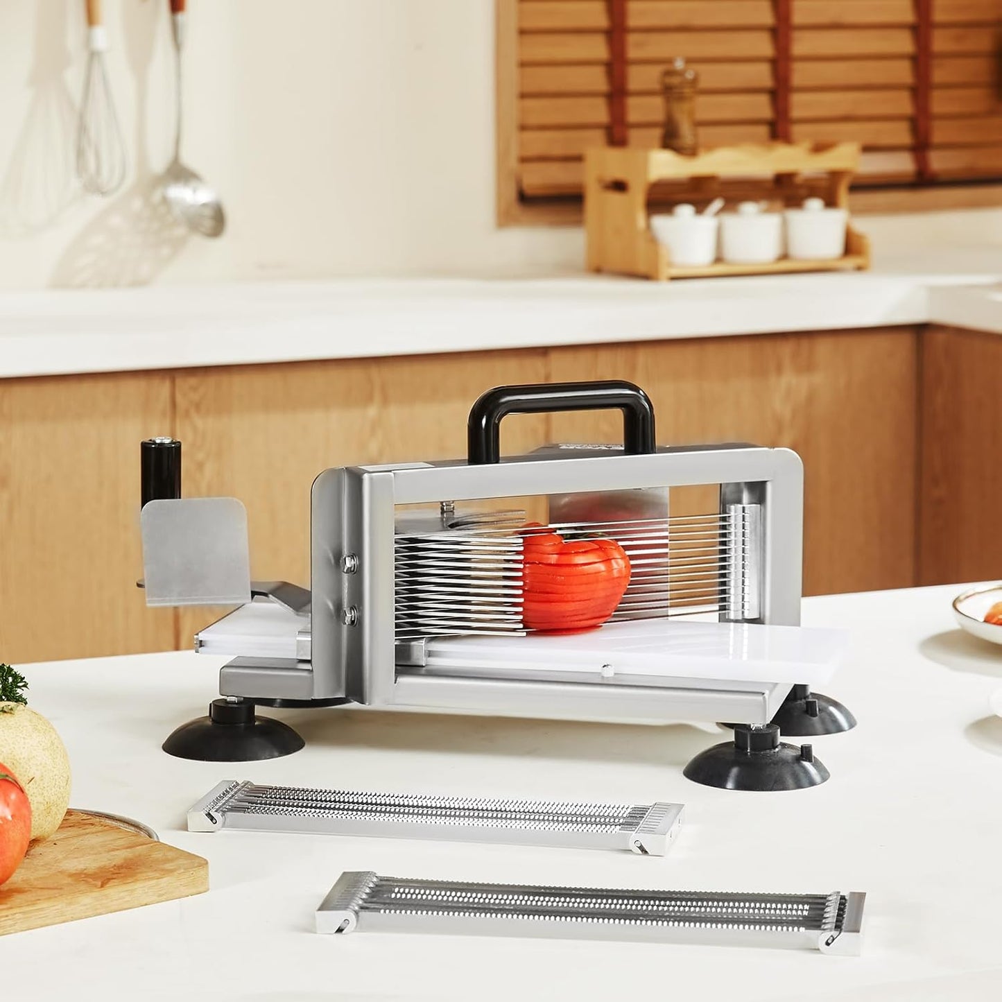VEVOR Commercial Tomato Slicer, 1/4 inch Tomato Cutter Slicer, Stainless Steel Heavy Duty Cutter Machine, Manual with Non-slip Feet, for Cutting Tomatoes, Cucumbers, Bananas