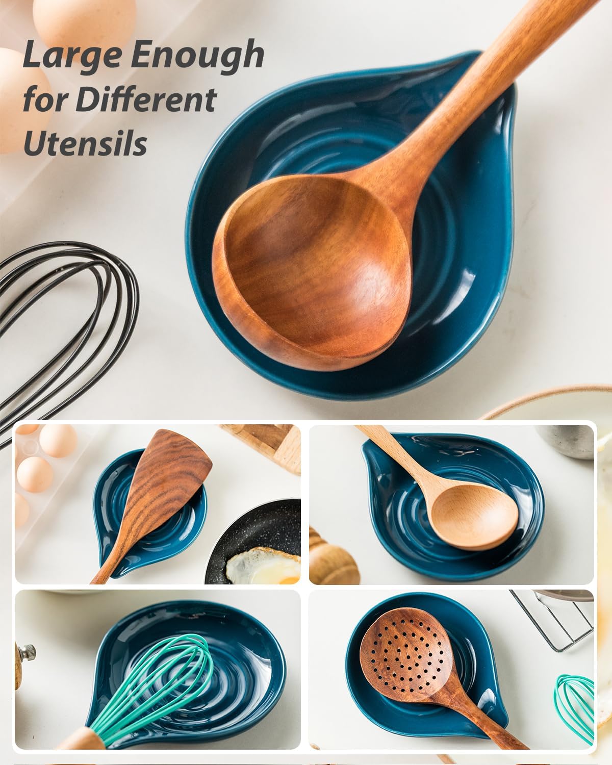 LAUCHUH Spoon Rest, Large Ceramic Spoon Holder for Kitchen Counter Spatula Rest Heat-Resistant Spoon Rest for Stove Top Cooking Utensil Holder, Farmhouse Kitchen Décor for Father's Day, Cream, 5 Inch