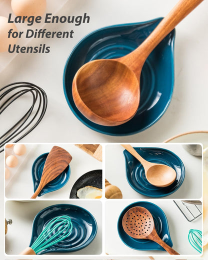 LAUCHUH Spoon Rest, Large Ceramic Spoon Holder for Kitchen Counter Spatula Rest Heat-Resistant Spoon Rest for Stove Top Cooking Utensil Holder, Farmhouse Kitchen Décor for Father's Day, Cream, 5 Inch