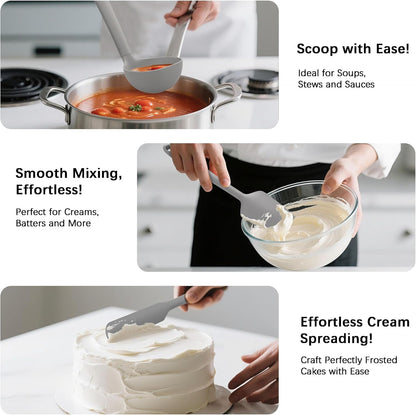 Coukre Silicone Kitchen Cooking Utensils Set with Holder – Heat-Resistant, Food-Grade Kitchen Tools, Spatula, Spoon & Gadgets for Non-Stick Pans, Dishwasher Safe (14, PureBlack)