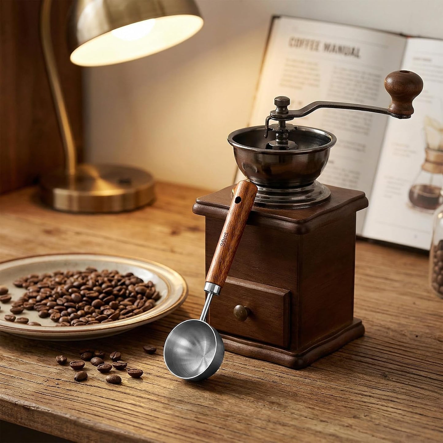 Silver Coffee Measuring Spoon, 30ml Capacity Tablespoon, Stainless Steel Teaspoon Scoop, Walnut Handle, Measuring & Serving Perfect for for Coffee Tea, and More